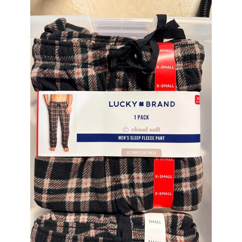 Lucky Brand Sleep Fleece Pant Mens Small Black Plaid Cloud Soft NWT - Picture 1 of 3